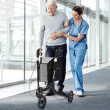 NNECW Aluminium Foldable 3-Wheel Rollator Walker with Adjustable Handle Brakes-Black