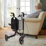 NNECW Aluminium Foldable 3-Wheel Rollator Walker with Adjustable Handle Brakes-Black