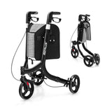 NNECW Aluminium Foldable 3-Wheel Rollator Walker with Adjustable Handle Brakes-Black