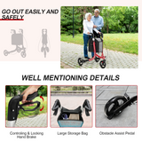 NNECW Aluminium Foldable 3-Wheel Rollator Walker with Adjustable Handle Brakes-Red