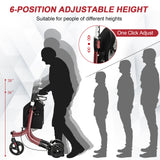 NNECW Aluminium Foldable 3-Wheel Rollator Walker with Adjustable Handle Brakes-Red