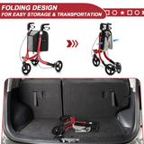 NNECW Aluminium Foldable 3-Wheel Rollator Walker with Adjustable Handle Brakes-Red