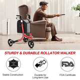 NNECW Aluminium Foldable 3-Wheel Rollator Walker with Adjustable Handle Brakes-Red
