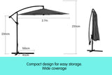 NNEDPE Sorrento Outdoor Living Cantilever Umbrella 2.7M - Charcoal
