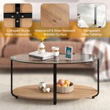 NNECW 2-Tier Modern Oval Coffee Table with Tempered Glass Tabletop for Home Office