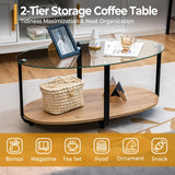 NNECW 2-Tier Modern Oval Coffee Table with Tempered Glass Tabletop for Home Office