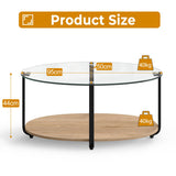 NNECW 2-Tier Modern Oval Coffee Table with Tempered Glass Tabletop for Home Office