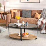 NNECW 2-Tier Modern Oval Coffee Table with Tempered Glass Tabletop for Home Office