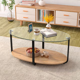 NNECW 2-Tier Modern Oval Coffee Table with Tempered Glass Tabletop for Home Office