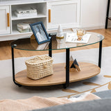 NNECW 2-Tier Modern Oval Coffee Table with Tempered Glass Tabletop for Home Office