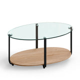NNECW 2-Tier Modern Oval Coffee Table with Tempered Glass Tabletop for Home Office