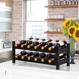 NNECW 2-Tier Bamboo Wine Rack with 12 Bottles Holder-Coffee