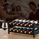 NNECW 2-Tier Bamboo Wine Rack with 12 Bottles Holder-Coffee