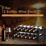 NNECW 2-Tier Bamboo Wine Rack with 12 Bottles Holder-Coffee