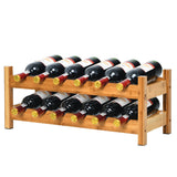 NNECW 2-Tier Bamboo Wine Rack with 12 Bottles Holder-Natural