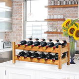 NNECW 2-Tier Bamboo Wine Rack with 12 Bottles Holder-Natural