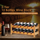 NNECW 2-Tier Bamboo Wine Rack with 12 Bottles Holder-Natural