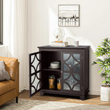 NNECW Buffet Sideboard Storage Cabinet with Glass Door for Kitchen Hallway -Coffee
