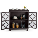 NNECW Buffet Sideboard Storage Cabinet with Glass Door for Kitchen Hallway -Coffee