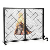 NNECW 2-Panel Fireplace Screen with Double Door-Black