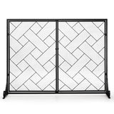 NNECW 2-Panel Fireplace Screen with Double Door-Black