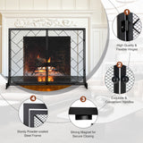NNECW 2-Panel Fireplace Screen with Double Door-Black