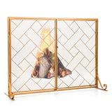 NNECW 2-Panel Fireplace Screen with Double Door-Golden