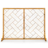 NNECW 2-Panel Fireplace Screen with Double Door-Golden