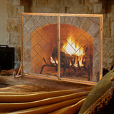 NNECW 2-Panel Fireplace Screen with Double Door-Golden