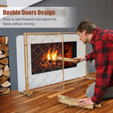 NNECW 2-Panel Fireplace Screen with Double Door-Golden