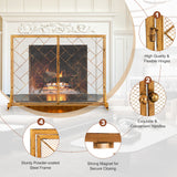 NNECW 2-Panel Fireplace Screen with Double Door-Golden