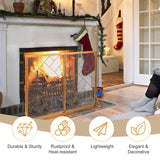 NNECW 2-Panel Fireplace Screen with Double Door-Golden