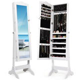 NNECW Full-length Lockable Jewelry Storage Armoire with 4 Tilting Angles-White
