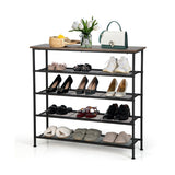 NNECW 5-Tier Shoe Rack with Wooden Top and Adjustable Feet for Living Room