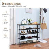 NNECW 5-Tier Shoe Rack with Wooden Top and Adjustable Feet for Living Room