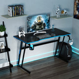 NNECW Racing Style Computer Desk with Carbon Fiber Texture for Office-Blue