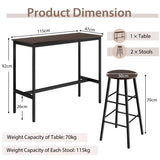 NNECW 3-piece Bar Table Set with 2 Round Stools &amp Space Saving Design-Coffee