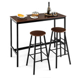 NNECW 3-piece Bar Table Set with 2 Round Stools &amp Space Saving Design-Coffee