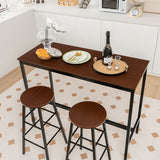 NNECW 3-piece Bar Table Set with 2 Round Stools &amp Space Saving Design-Coffee