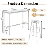 NNECW 3-piece Bar Table Set with 2 Round Stools &amp Space Saving Design-White