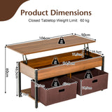 NNECW Multifunctional Pop-up Lift Top Coffee Table for Living Room-Brown