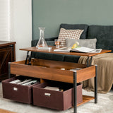 NNECW Multifunctional Pop-up Lift Top Coffee Table for Living Room-Brown