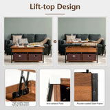 NNECW Multifunctional Pop-up Lift Top Coffee Table for Living Room-Brown