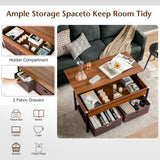 NNECW Multifunctional Pop-up Lift Top Coffee Table for Living Room-Brown
