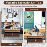 NNECW Multifunctional Pop-up Lift Top Coffee Table for Living Room-Brown
