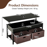 NNECW Multifunctional Pop-up Lift Top Coffee Table for Living Room-Black