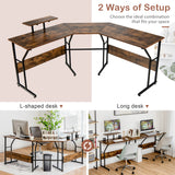 NNECW Brown L-shaped Computer Desk with Adjustable Foot Pads for Bedroom and Study Room