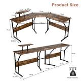 NNECW Brown L-shaped Computer Desk with Adjustable Foot Pads for Bedroom and Study Room