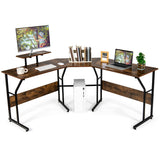 NNECW Brown L-shaped Computer Desk with Adjustable Foot Pads for Bedroom and Study Room