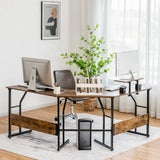 NNECW Brown L-shaped Computer Desk with Adjustable Foot Pads for Bedroom and Study Room